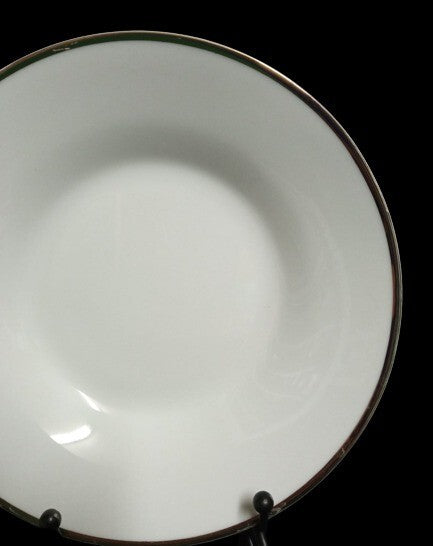 Gibson Designs 4-Rim Soup Bowls GOLD BAND White Gold Trim Ceramic Pasta Salad 8”