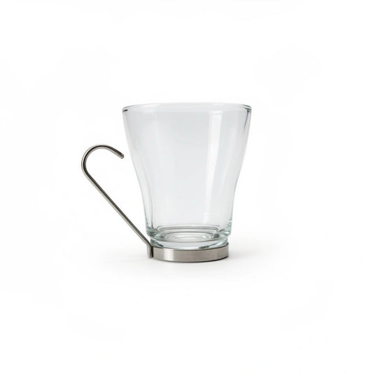 Bormioli Rocco Cappuccino Glass Cups, Set of 6 — Stainless Steel Handle, 7 oz