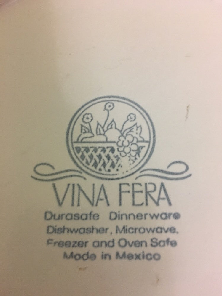 "VINA FERA" Durasafe Dinner Plate Fruits Flowers Blue Trim Oven Safe 10 3/4" D