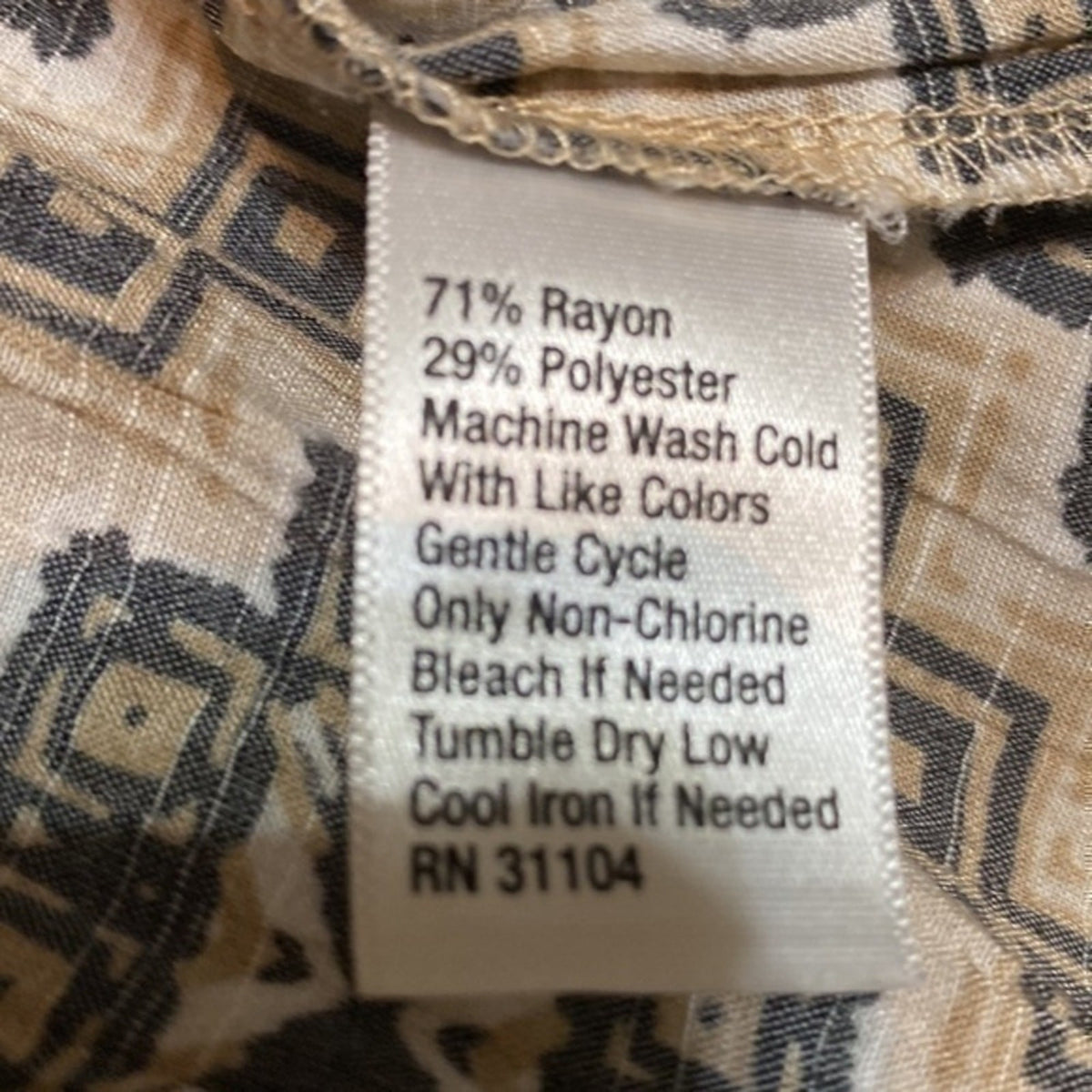 Kim Rogers Blouse Tan Black & Brown Top Small