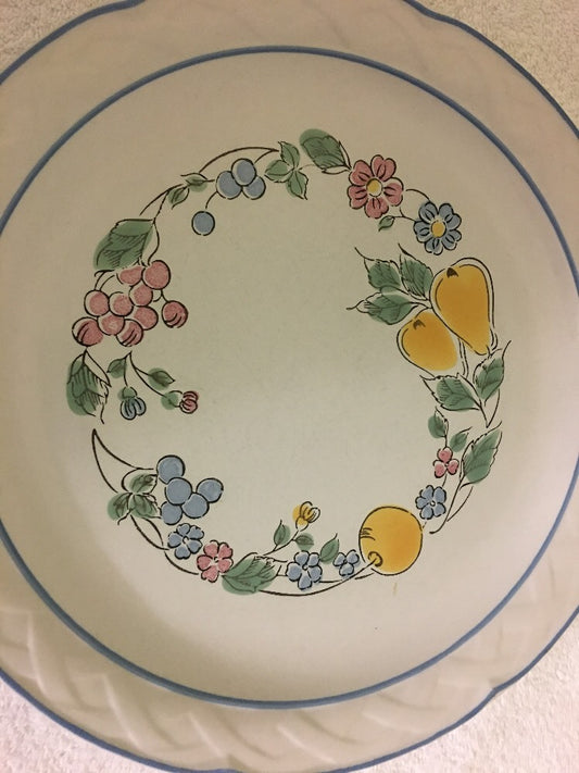 "VINA FERA" Durasafe Dinner Plate Fruits Flowers Blue Trim Oven Safe 10 3/4" D