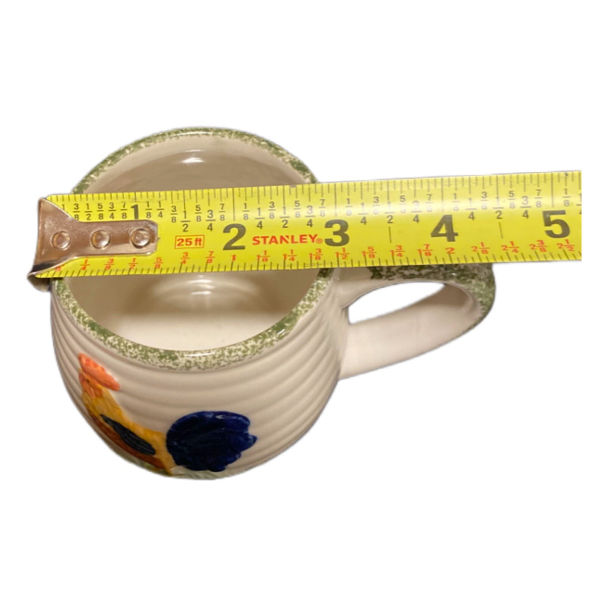 Chicken Rooster Mug ALCO Industries Ribbed 3D Cup Farmhouse Green Spongeware