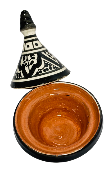 Handmade Moroccan Ceramic Mini Tagine Spice Olive Condiment Dish 3 5/8” Black