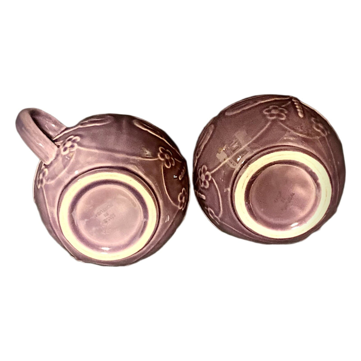 World Market DRAGONFLY Creamer & Sugar Bowl No Lid Dark Purple Majolica Embossed