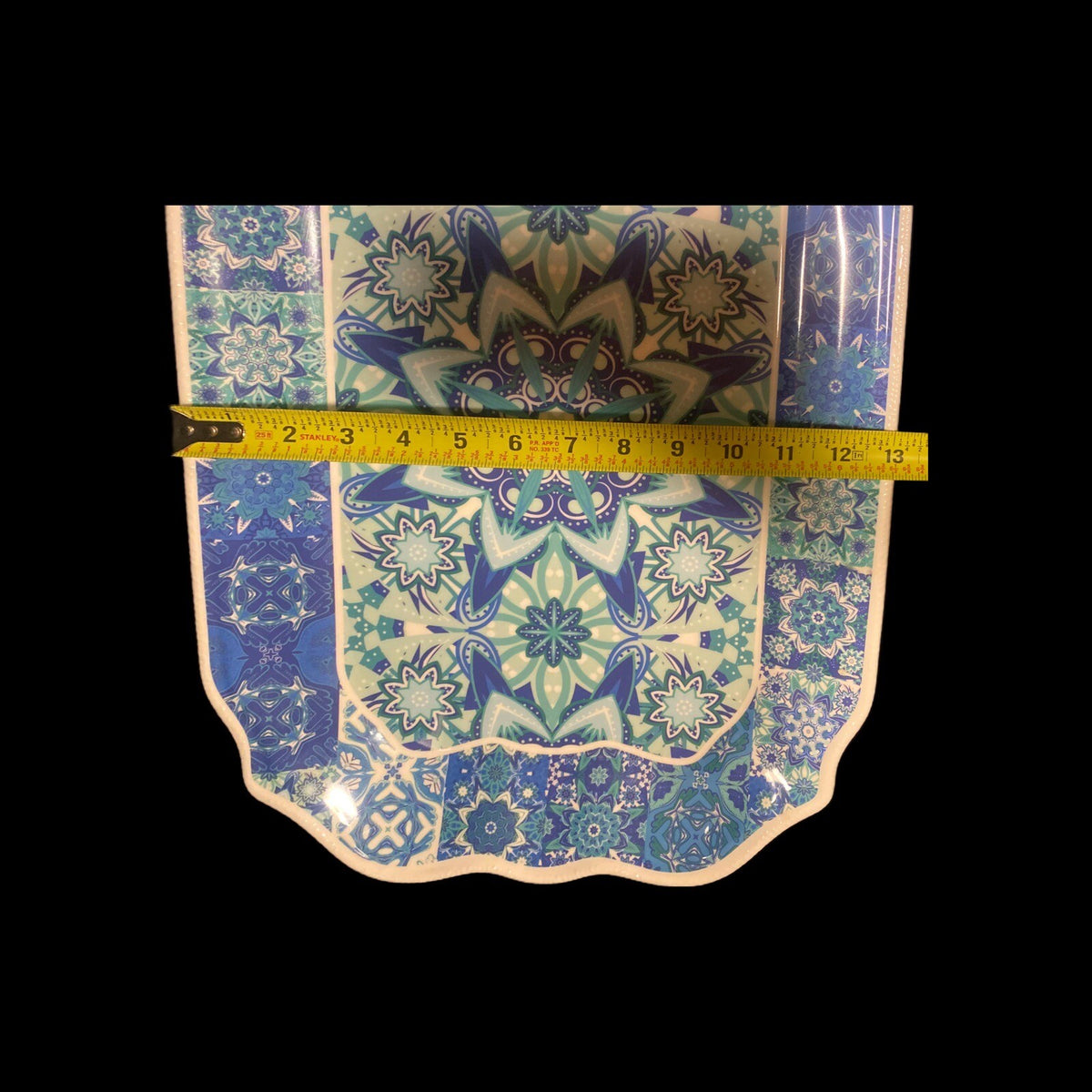 Baci Milano Melamine Serving Tray Medallion Blue Tile Scalloped White Border
