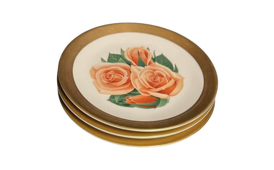 Set of 3 Heritage House Rose Collector Plates 6 5/8” Gold Rim Ltd Ed 7500