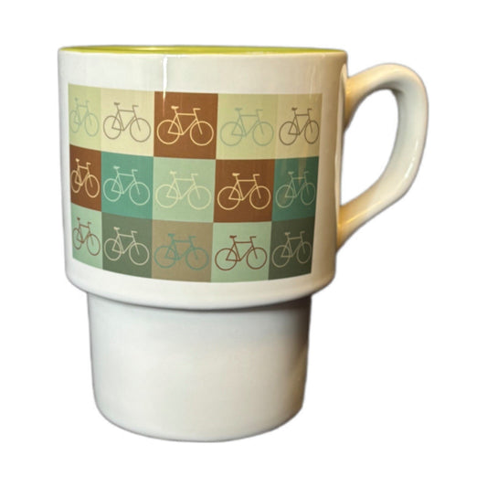 ORCA COATINGS 4-Stackable Mugs Bycicles Assorted Colors Coffee Tea Ceramic Cups
