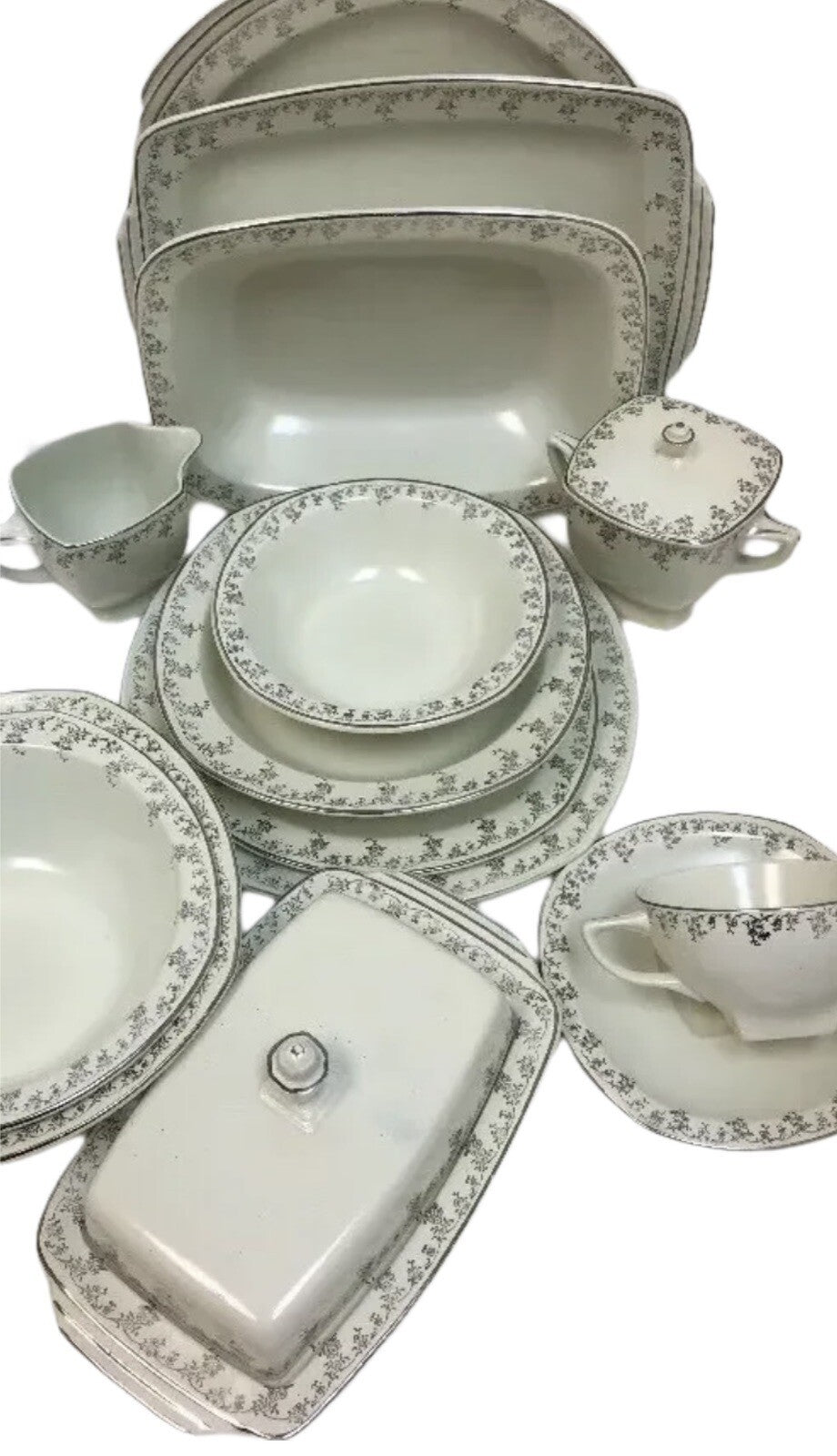 Vintage Homer Laughlin 58 Piece JADE SILVER China H33N8 Silver Flowers