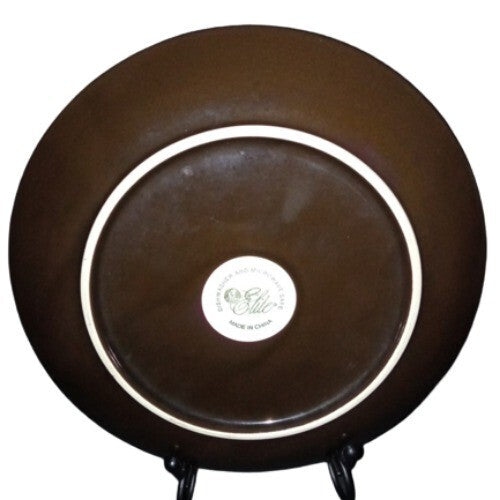 Gibson ELITE MIDNIGHT PALM 4-Salad Plates 8 ¼” D Black Cream Leaves Dessert Dish
