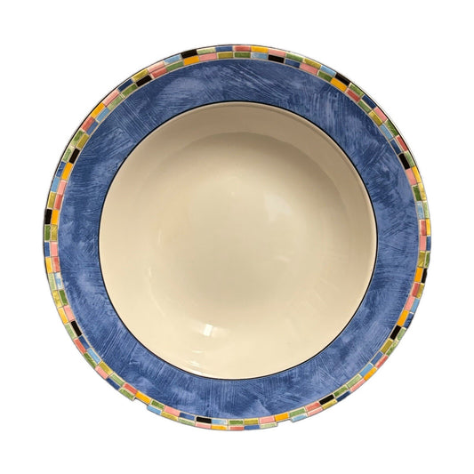 PTS International FANTASIA 4 Rimmed Soup Bowls Stoneware Dinnerware Mosaic Trim