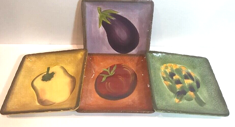 Clay Art Terra Toscana 3 Salad Plates 8 1/2" Tomato-Pepper-Artichoke-NO EGGPLANT