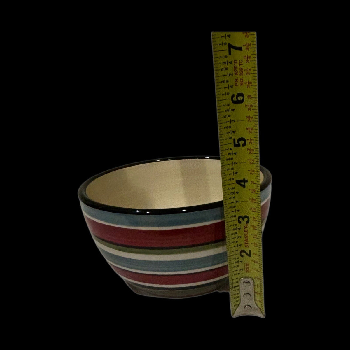 Tabletops Unlimited BOULEVARD 4 Cereal Bowls Hand Painted Bird Striped Soup Dish