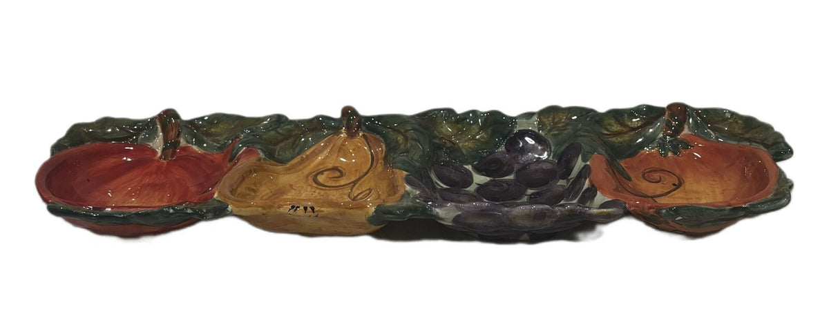 Tabletops Unlimited 4 Compartment Tray VENETIAN Ceramica Hand Painted 3D Fruit