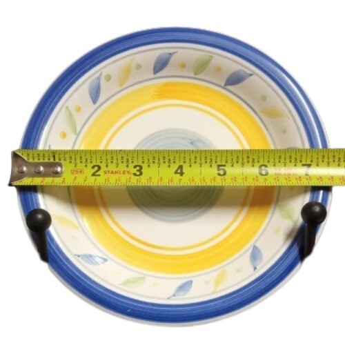 Gibson Everyday Amano Salad Plates Set of 4 7 5/8” D Blue Yellow Bands Leaves