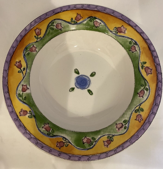 SANGO SWEET SHOPPE 4-Sue Zipkin Multi-Colored Rimmed Soup Pasta Bowls 8 7/8”
