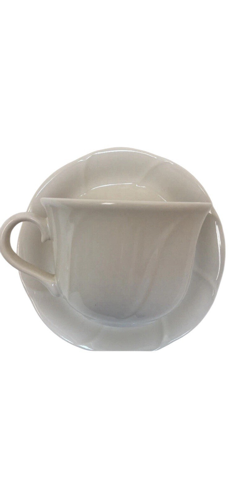 Pfaltzgraff Stratus Cups & Saucers Set of 4 White Ceramic Swirl Embossed USA