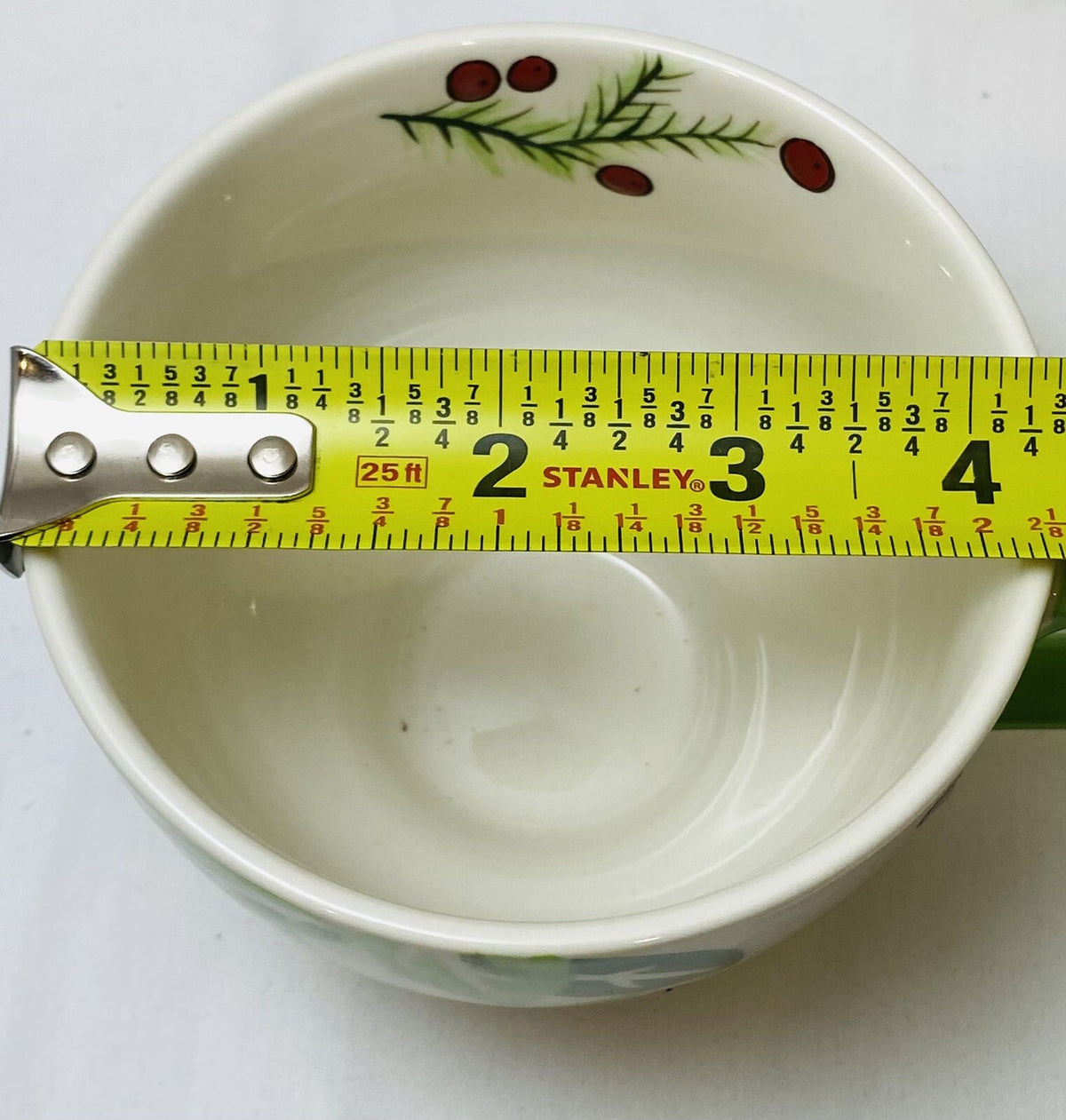 Dutch Wax Footed Mug Coastline Imports White Cup Hand Painted Holly Berries 12oz