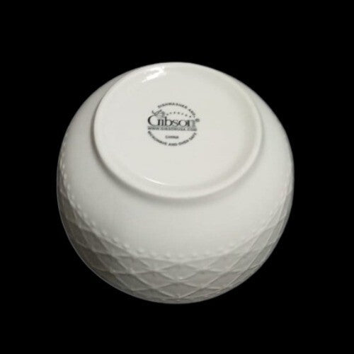 Gibson Designs ROYAL QUILT 6-Cereal Bowls Embossed White Soup Cup