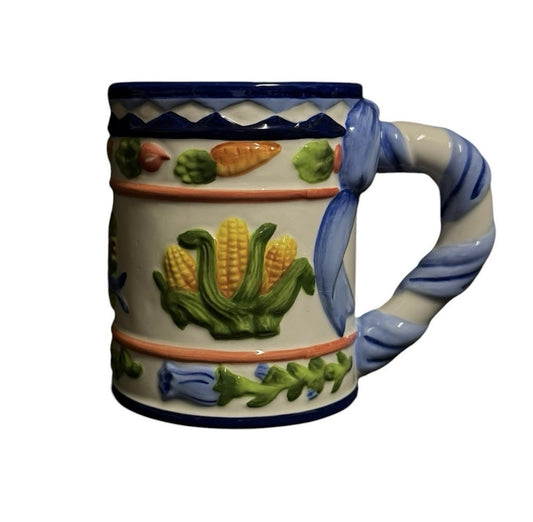 ZRIKE Mug Hand Painted Set Of 3 Coffee Tea Cup Cornucopia Embossed 4 1/2" H