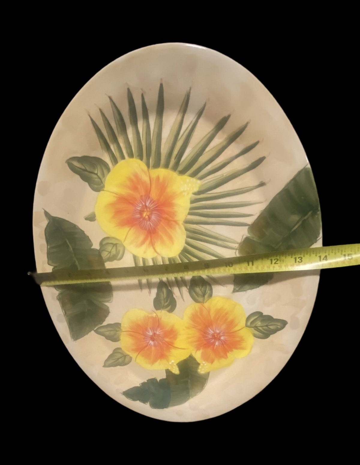 GARDEN RIDGE Pottery Oval Serving Platter Ceramic Floral Palm Leaves Tray