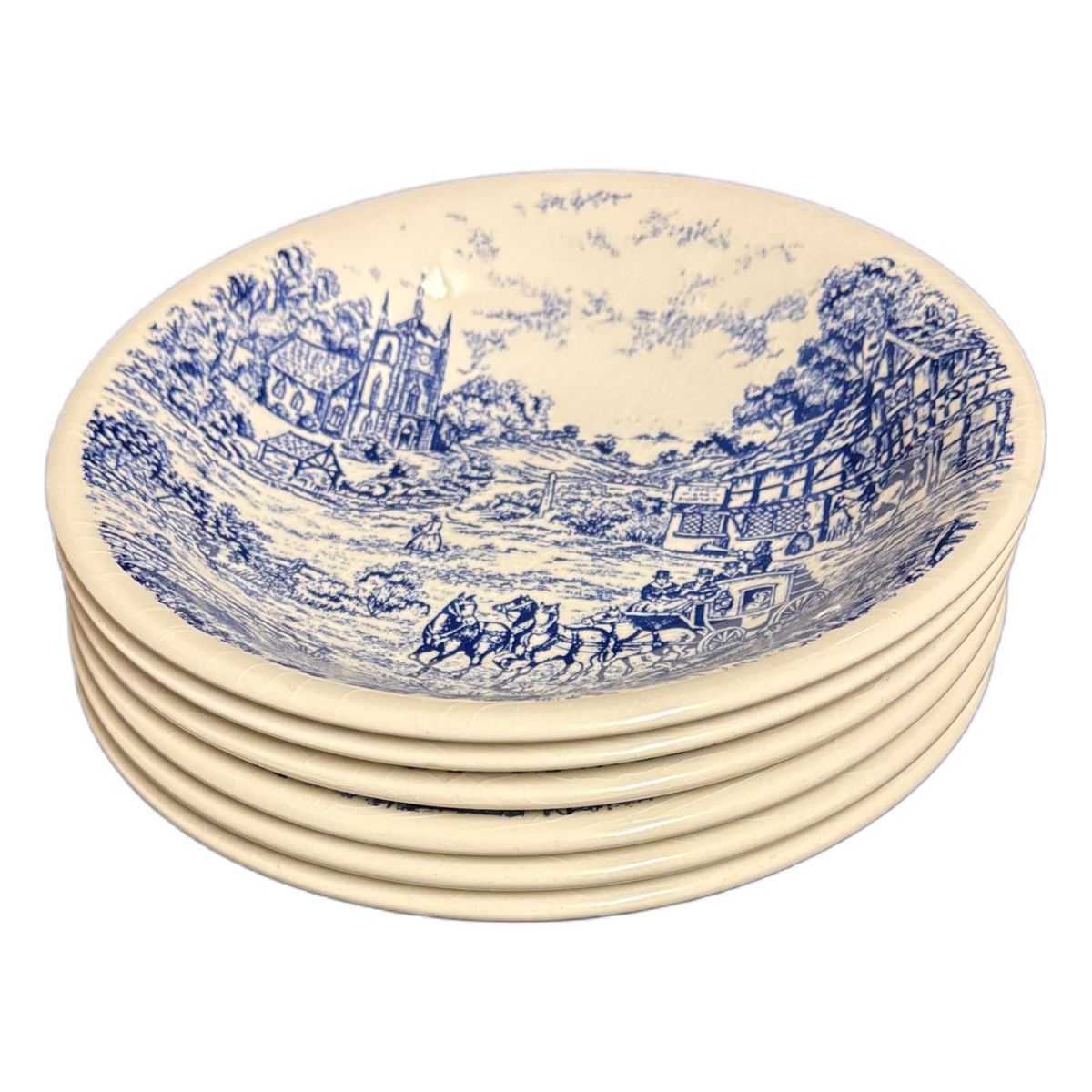 6 Andina Ecuador Blue Scenic Bowls – Country Cottage Ceramic Soup or Cereal