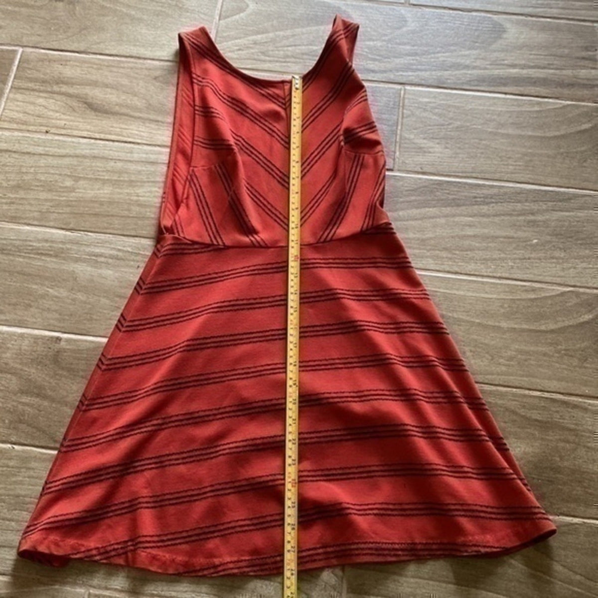 Free People Red/Orange Short Dress Black Velvet Stripes S