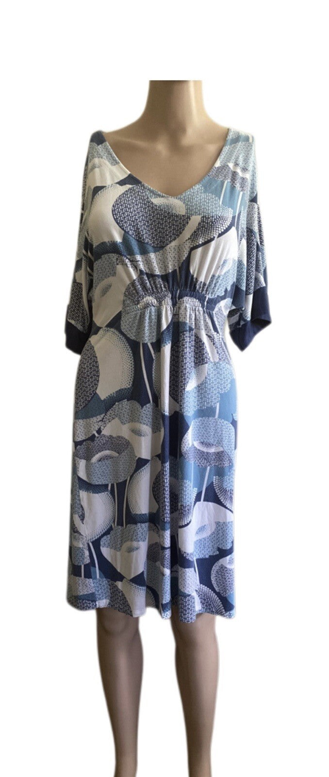 Tori Richard Women Dress Blue White Floral V Neck Short Sleeves Small