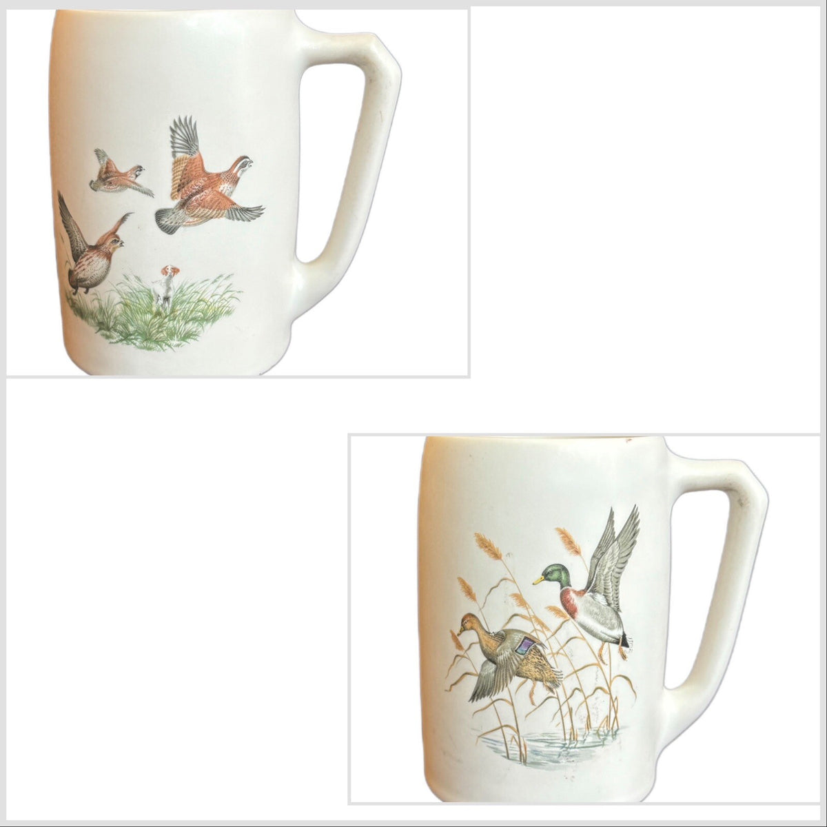 Vintage Mugs 2-Pheasants Quail Dog Hyalyn USA Pottery Ceramic Cups Game Birds