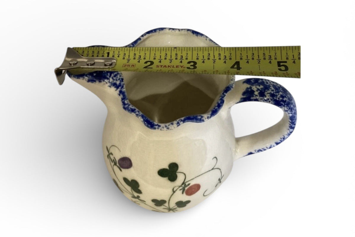 Mann Cote Basque Hand Painted Creamer Pitcher Japan Blue Rim Floral Vintage