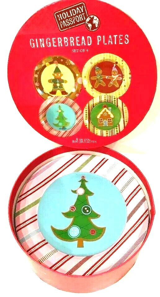 World Market GINGERBREAD 4 Salad Plates Christmas Ceramic Dessert Dishes 8"D