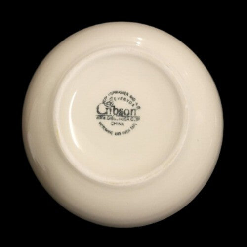 Gibson Designs CONCORDIA 3-Soup Cereal Bowls 5 7/8" D Blue Yellow Bands & Fruits