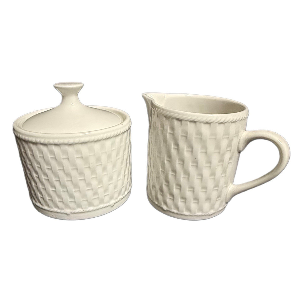 Oneida Wicker Cream & Sugar Bowl With Lid Stoneware