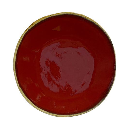 MAIOLICHE JESSICA 2-Salad Plates Italy Red Ceramic Dessert Dish Cream Trim