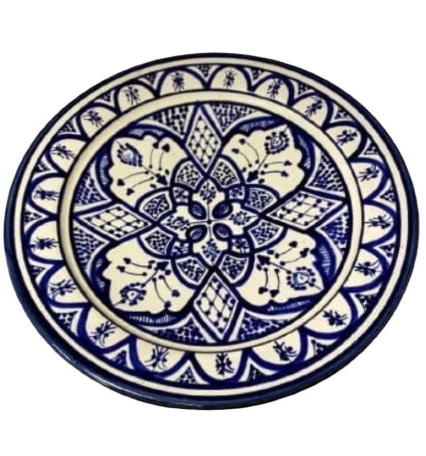 WARDA Blue Moroccan 13.5” Terracotta Platter – Hand-Painted Serving Dish Art