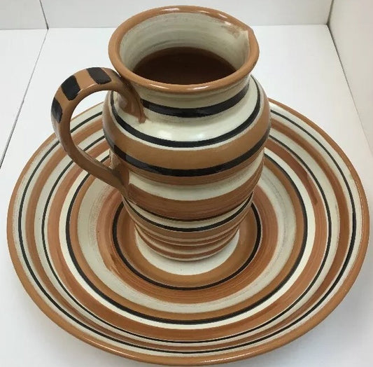 "LA GIOCONDA" Italian Hand-Painted Stoneware 2 Piece Pitcher & Large Bowl