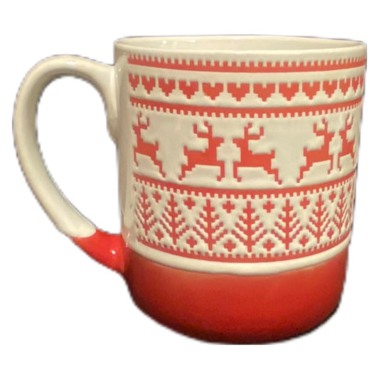 10 Strawberry Street Mug Christmas Reindeer Embossed Artisan Collection 16 Oz