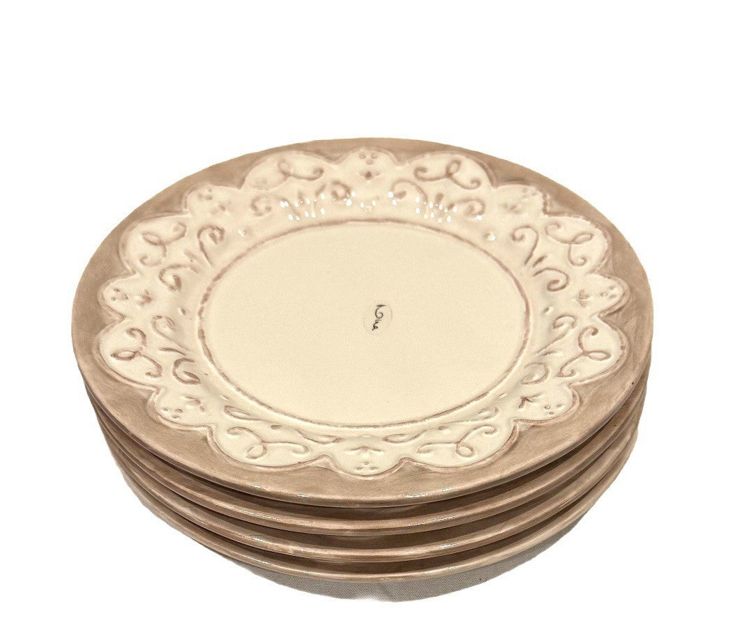 Nina Campbell Embossed 4 Salad Plates 8.5” Cream & Taupe – Rare Elegant Design