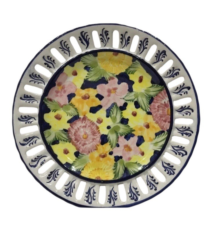 Vintage Jay Wilfred Andrea Sadek Portugal Lattice Hand Painted Floral Plate