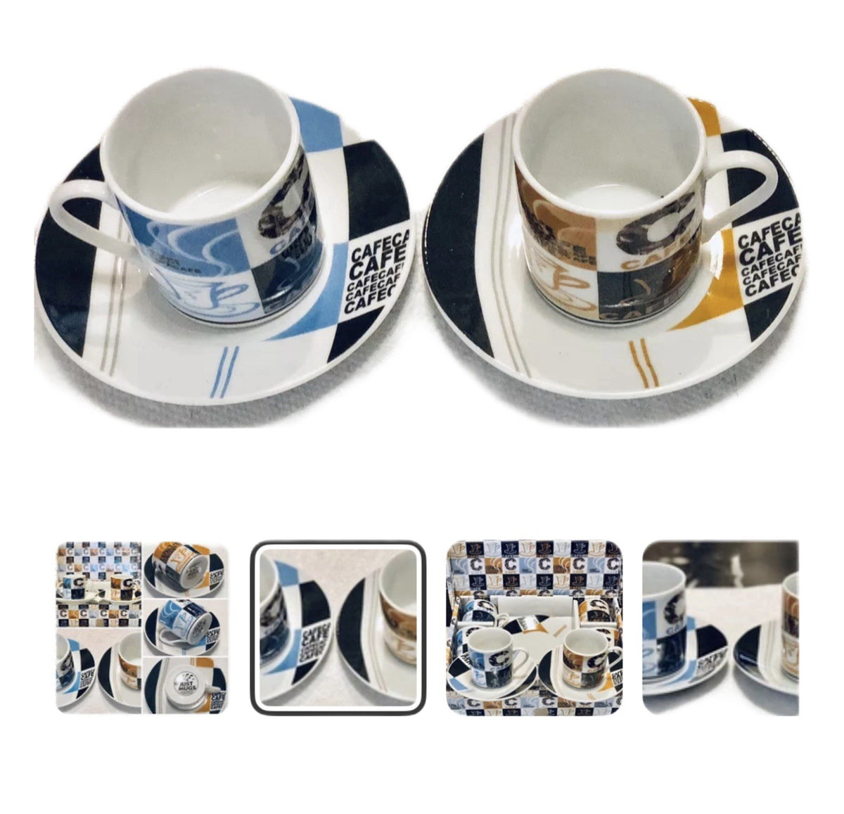 Create by Just Mugs Espresso Cups & Saucers Set of 6 Colorful Café Art