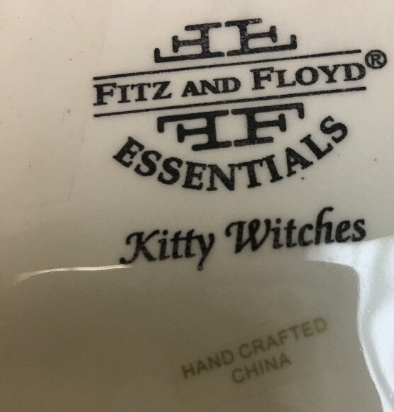 Fitz & Floyd KITTY WITCHES Halloween HandCrafted Ceramic Deep Platter Candy Bowl