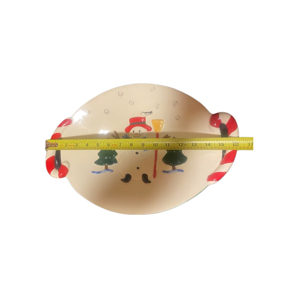 Vintage Pfaltzgraff Oval Platter Mexico Winter Ceramic Tray Candy Cane Snowman