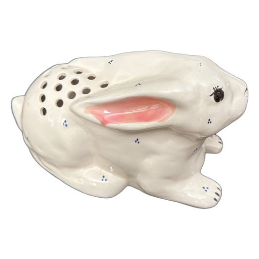Levine Inc. Ceramic Bunny Potpourri Holder — White, Pink Ears (1980s, Vintage)