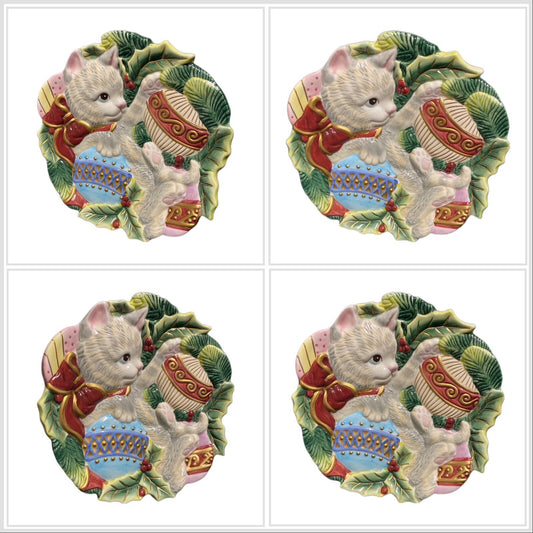 Fitz and Floyd Plate Christmas Kitty Cat Decorative Holiday Dish Ornaments