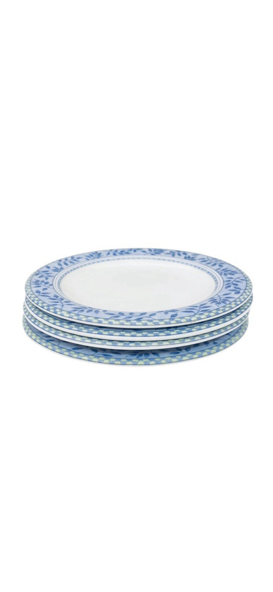 Royal Doulton Rivoli Bread Plates Set of 4 Blue Green Leaves Checkered Band