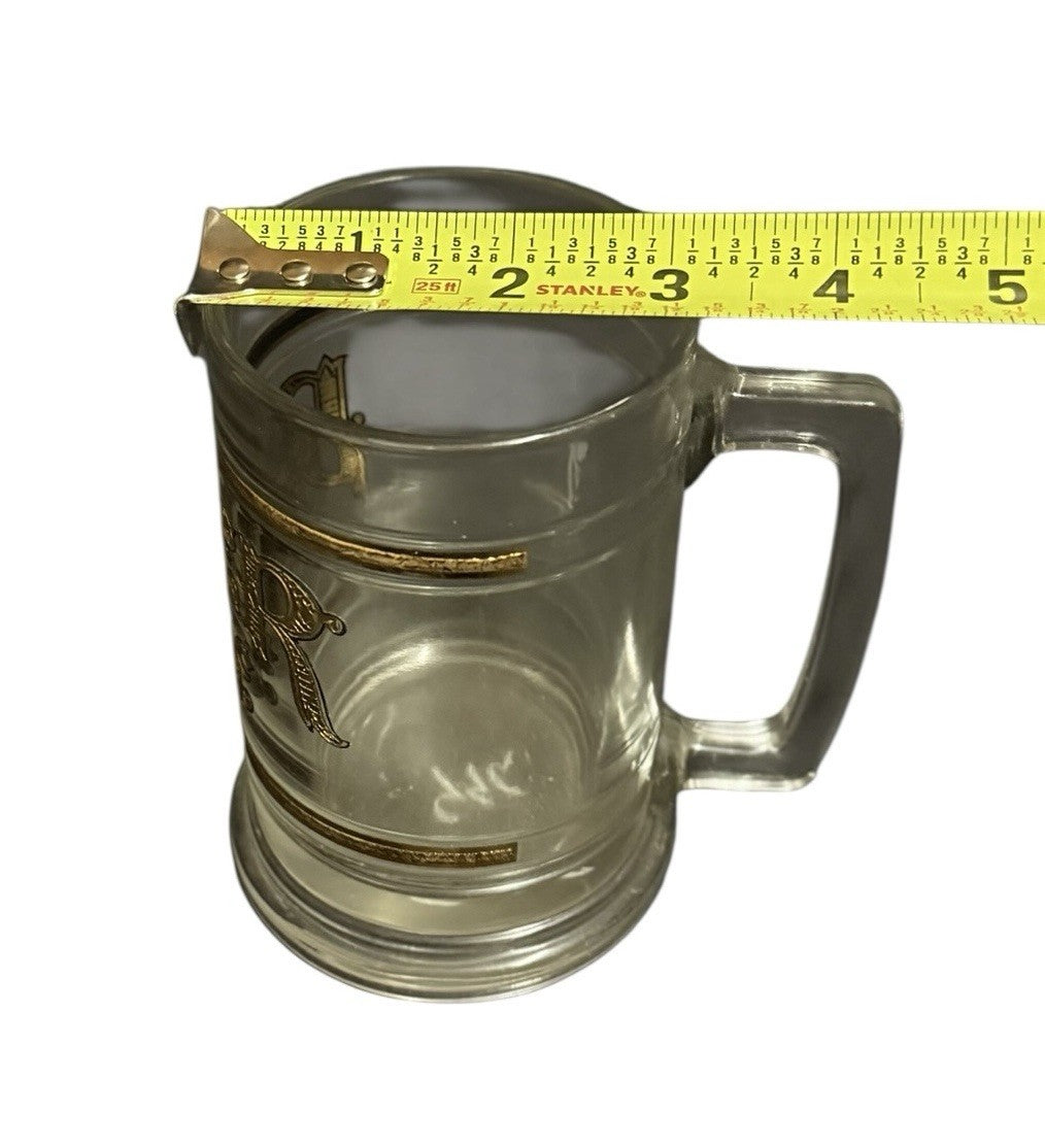 Vintage Culver 22K Gold 5¢ Beer Stein Mug Set of 2 Old Fashioned Clear Glass