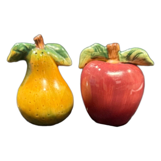 Sakura Apple & Pear Salt & Pepper Shakers — Hand-Painted Ceramic (Vintage)