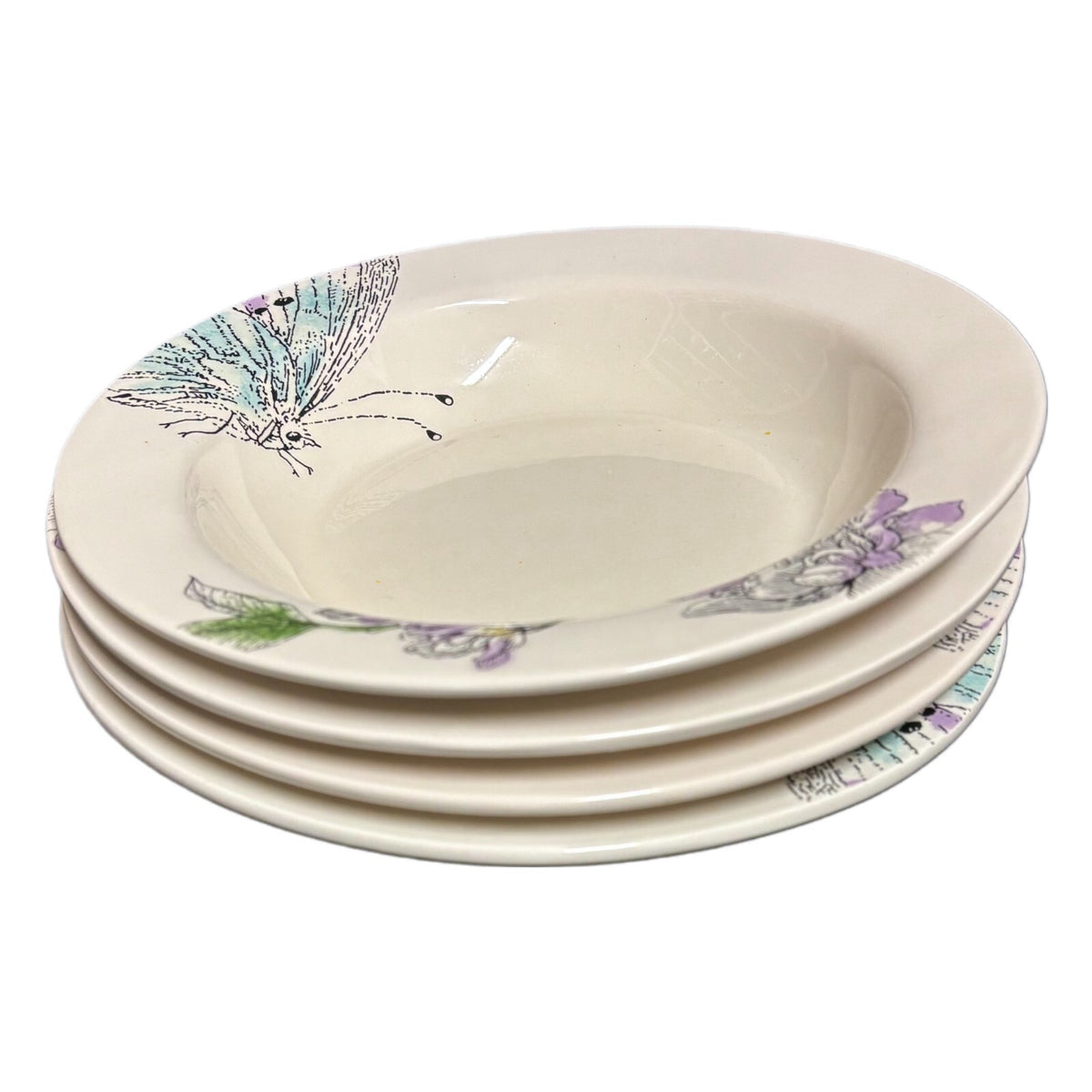 Edie Rose Home 4 Rim Soup Bowls PEACOCK COLLECTION Porcelain Pasta Dish 9 1/8"D