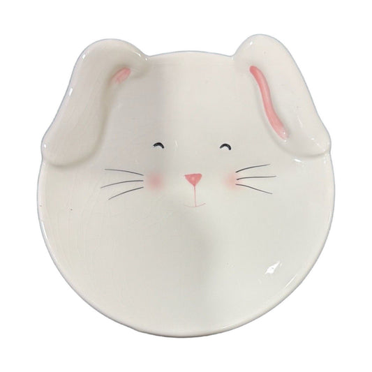Blossoms & Blooms Bunny Plate 8x7 Ceramic Easter Rabbit Pink Ears Dish