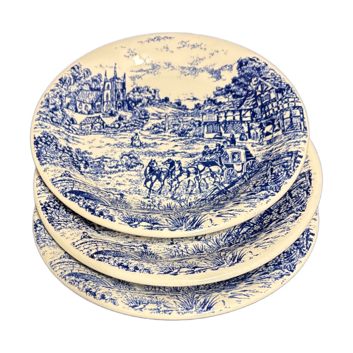 Set of 3 Andina Ecuador Blue Scenic Salad Plates 7 3/8” Ceramic Dessert Dish
