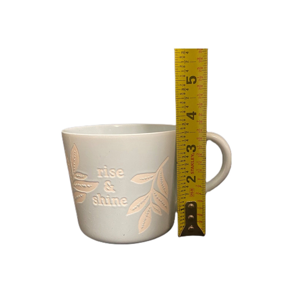 Threshold Blue Mug RISE & SHINE Embossed Leaves Coffee Tea Stoneware Cup 14 oz